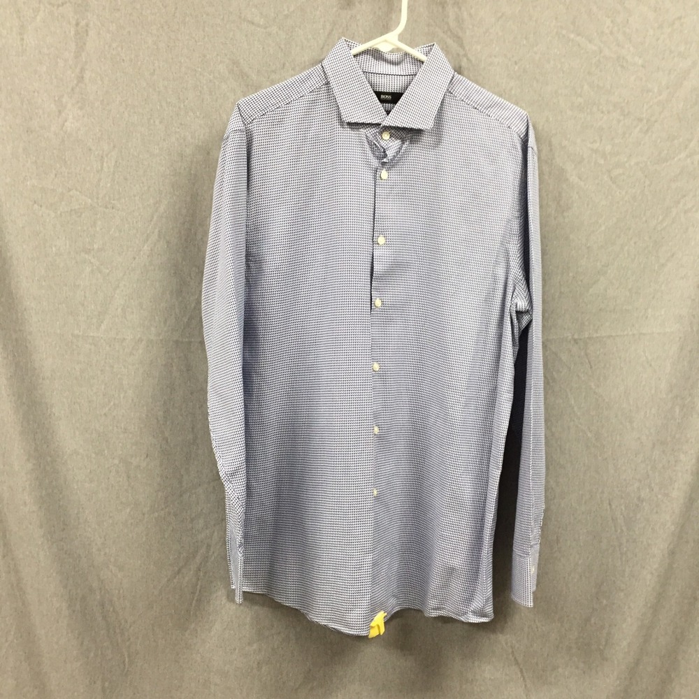 Hugo Boss Sharp Fit Dress Shirt Mens 17.5 34/35 Woven Button Down Long Sleeve